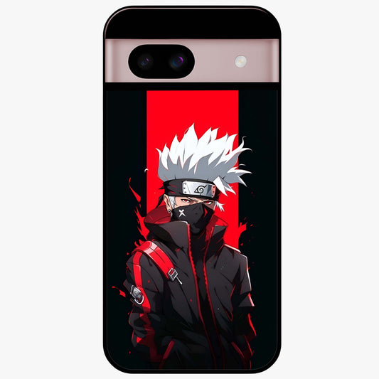 Kakashi Scarlet Shadow Glass Case showing flat back view with powerful anime ninja artwork and glossy glass finish.