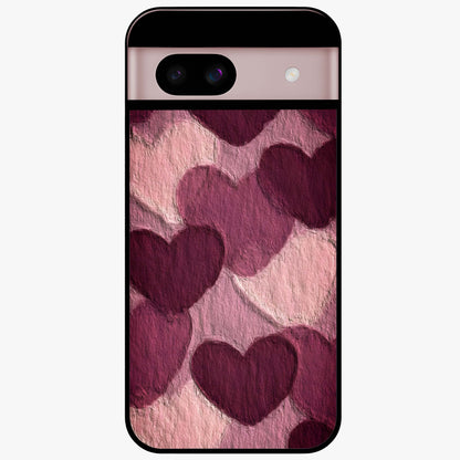 Layered Paper Hearts Glass Case showing flat back view with layered paper heart artwork and glossy glass finish.