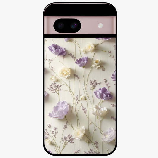 Lilac Breeze Harmony Glass Case showing flat back view with soft lilac themed artwork and glossy glass finish.