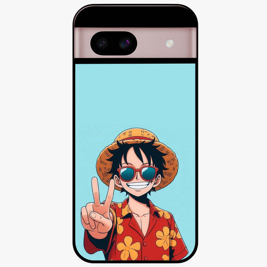 Luffy Summer Anime Vibe Glass Case showing flat back view with vibrant anime character artwork and glossy glass finish.