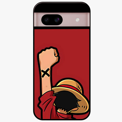 Luffy X Spirit Glass Case showing flat back view with bold anime character artwork and glossy glass finish.