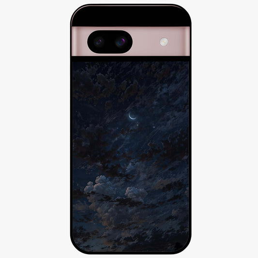 Lunar Veil Silence Glass Case showing flat back view with mystical moon veil artwork and glossy glass finish.