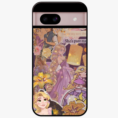 Magical Tangled Dream Glass Case showing flat back view with dreamy tangled artwork and glossy glass finish.