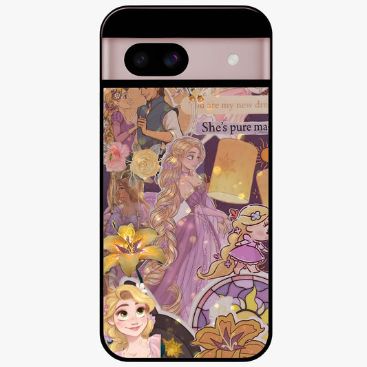 Magical Tangled Dream Glass Case showing flat back view with dreamy tangled artwork and glossy glass finish.