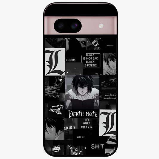 Midnight Chaos Mind Glass Case showing flat back view with abstract dark themed artwork and glossy glass finish.