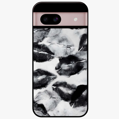 Midnight Kiss Marks Glass Case showing flat back view with lipstick kiss mark artwork and glossy glass finish.