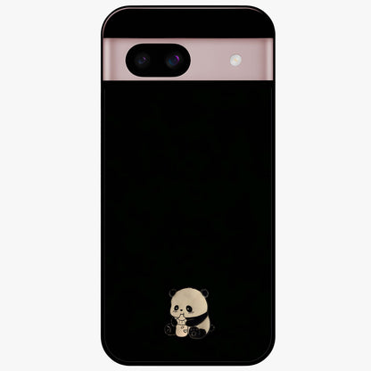 Midnight Panda Love Glass Case showing flat back view with cute panda themed artwork and glossy glass finish.
