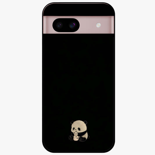 Midnight Panda Love Glass Case showing flat back view with cute panda themed artwork and glossy glass finish.