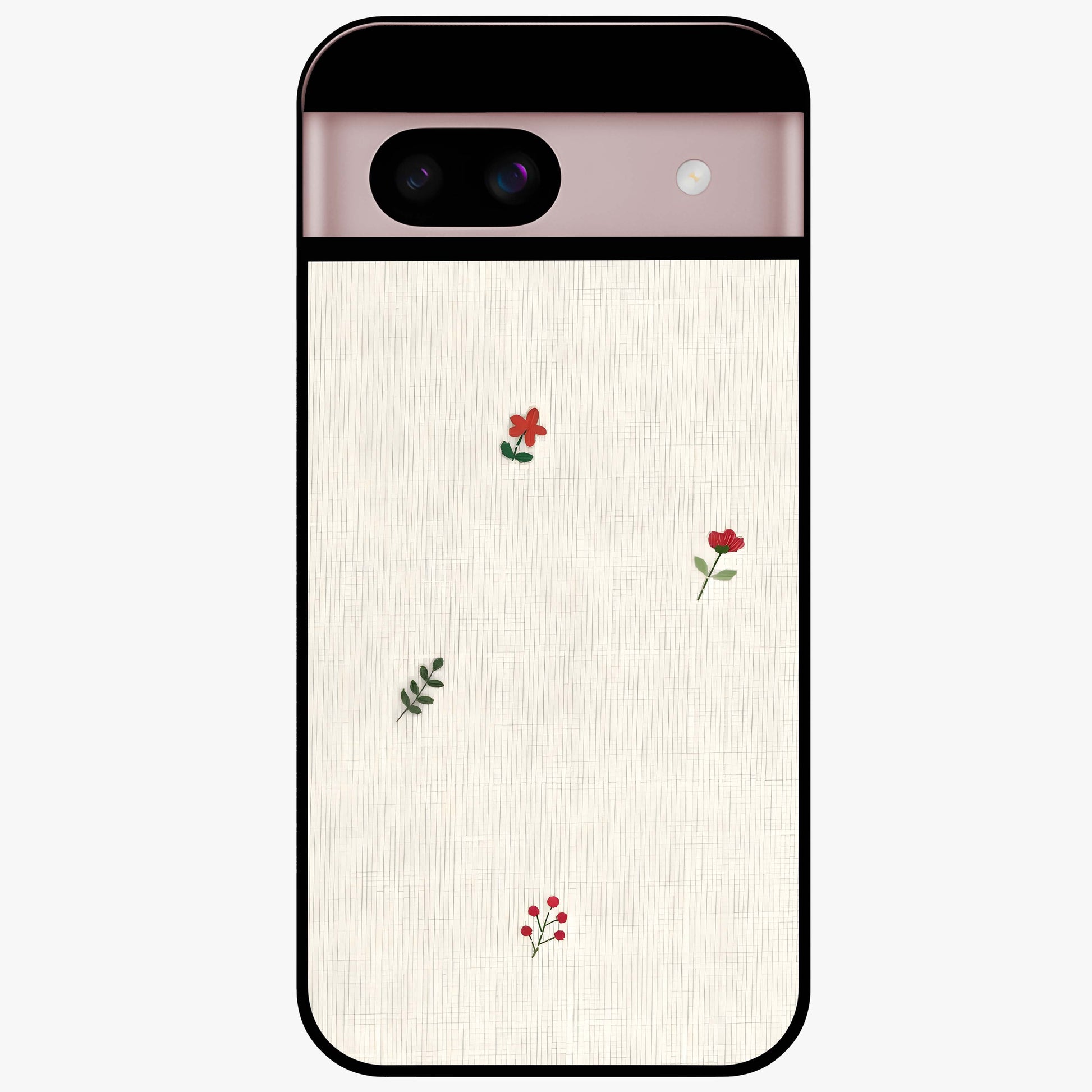 Minimal Petal Whispers Glass Case showing flat back view with soft minimal floral artwork and glossy glass finish.