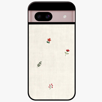 Minimal Petal Whispers Glass Case showing flat back view with soft minimal floral artwork and glossy glass finish.