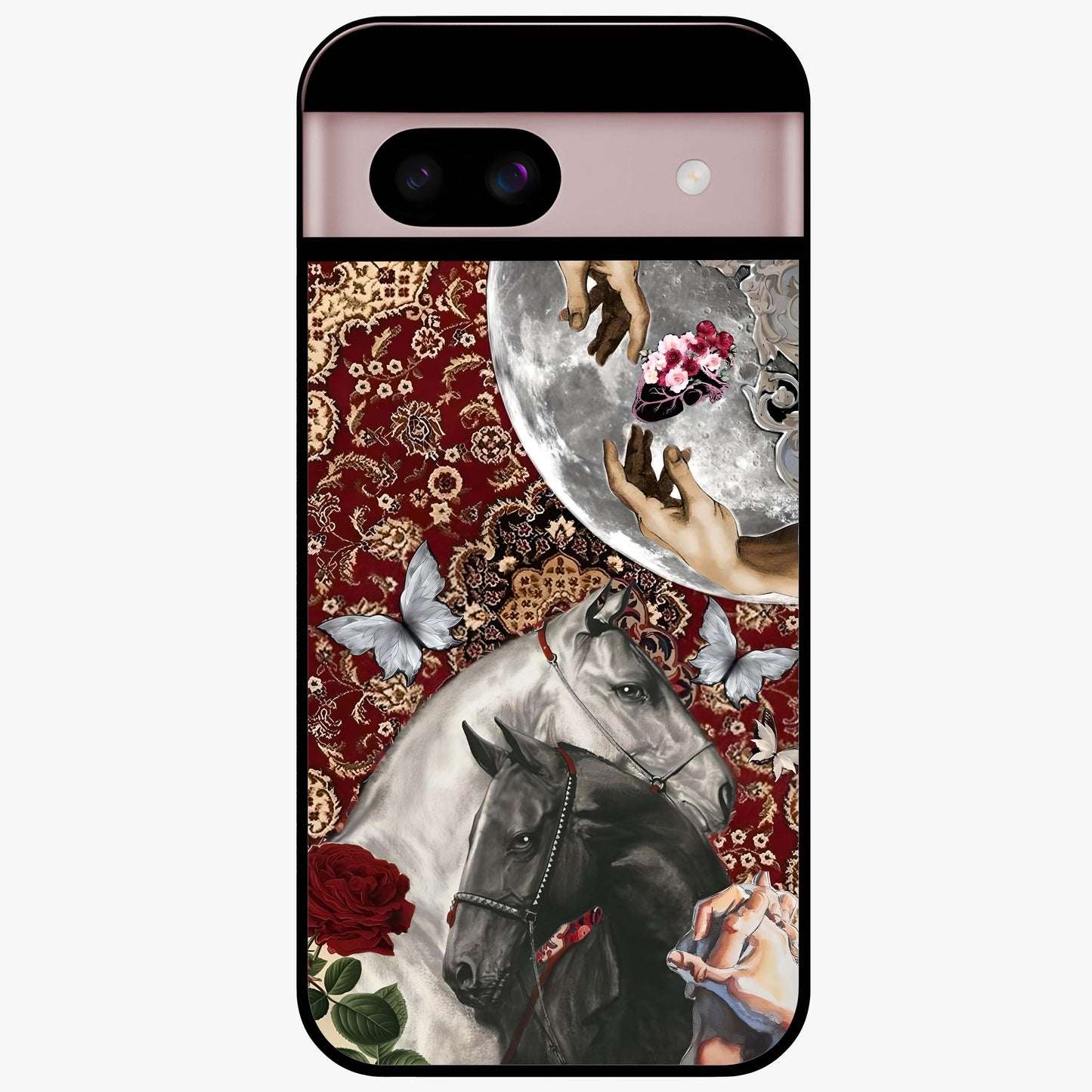 Moonlit Royal Stallion Glass Case showing flat back view with majestic horse under moonlight artwork and glossy glass finish.