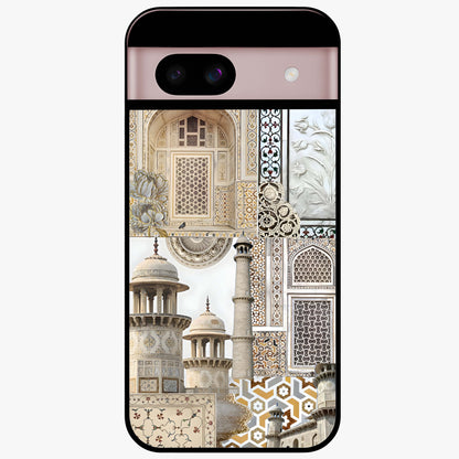 Mughal Marble Legacy Glass Case showing flat back view with intricate Mughal inspired marble pattern and glossy glass finish.