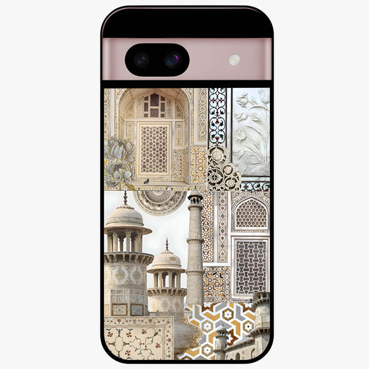 Mughal Marble Legacy Glass Case showing flat back view with intricate Mughal inspired marble pattern and glossy glass finish.