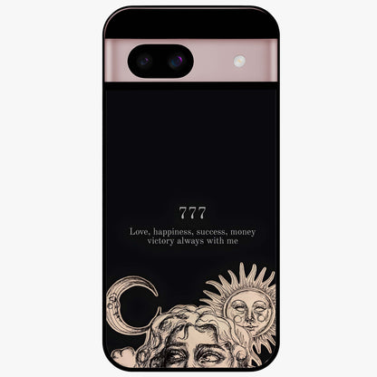 Mystic Victory Aura Glass Case showing flat back view with victory symbol artwork and glossy glass finish.