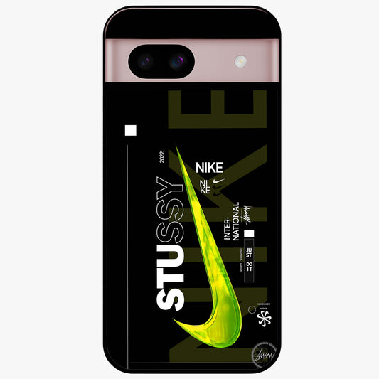 Neon Street Edition Glass Case showing flat back view with neon street style artwork and glossy glass finish.