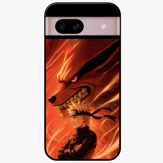 Nine Tails Legacy Glass Case showing flat back view with powerful nine-tailed fox inspired artwork and glossy glass finish.