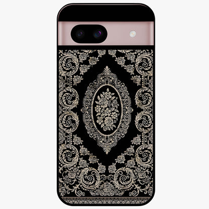 Noir Bloom Elegance Glass Case showing flat back view with elegant dark floral artwork and glossy glass finish.
