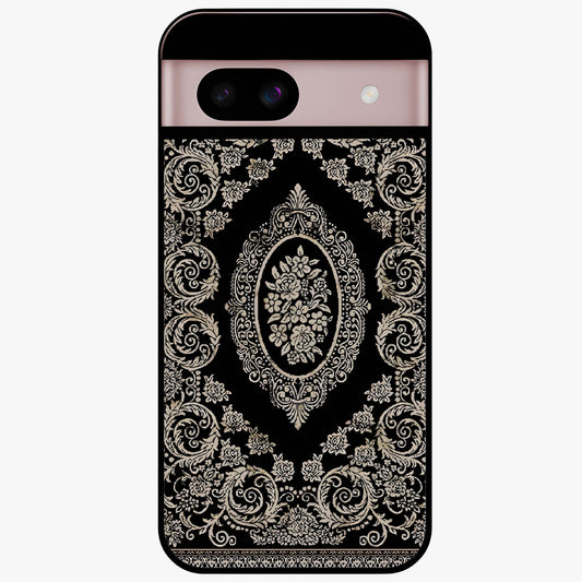 Noir Bloom Elegance Glass Case showing flat back view with elegant dark floral artwork and glossy glass finish.