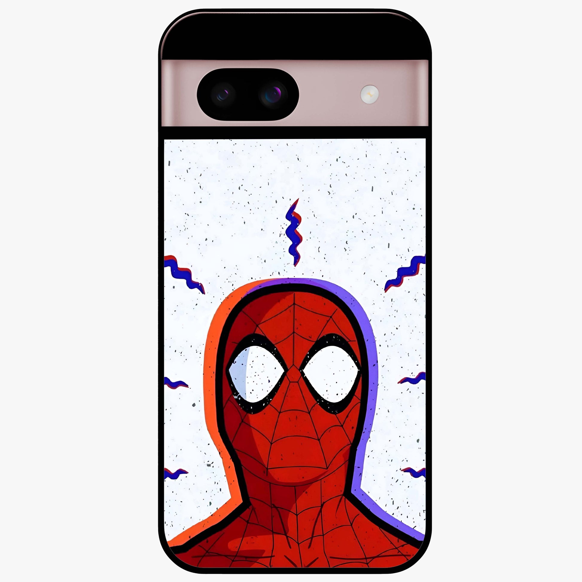 Omg Spiderman Glass Case showing flat back view with bold superhero inspired artwork and glossy glass finish.