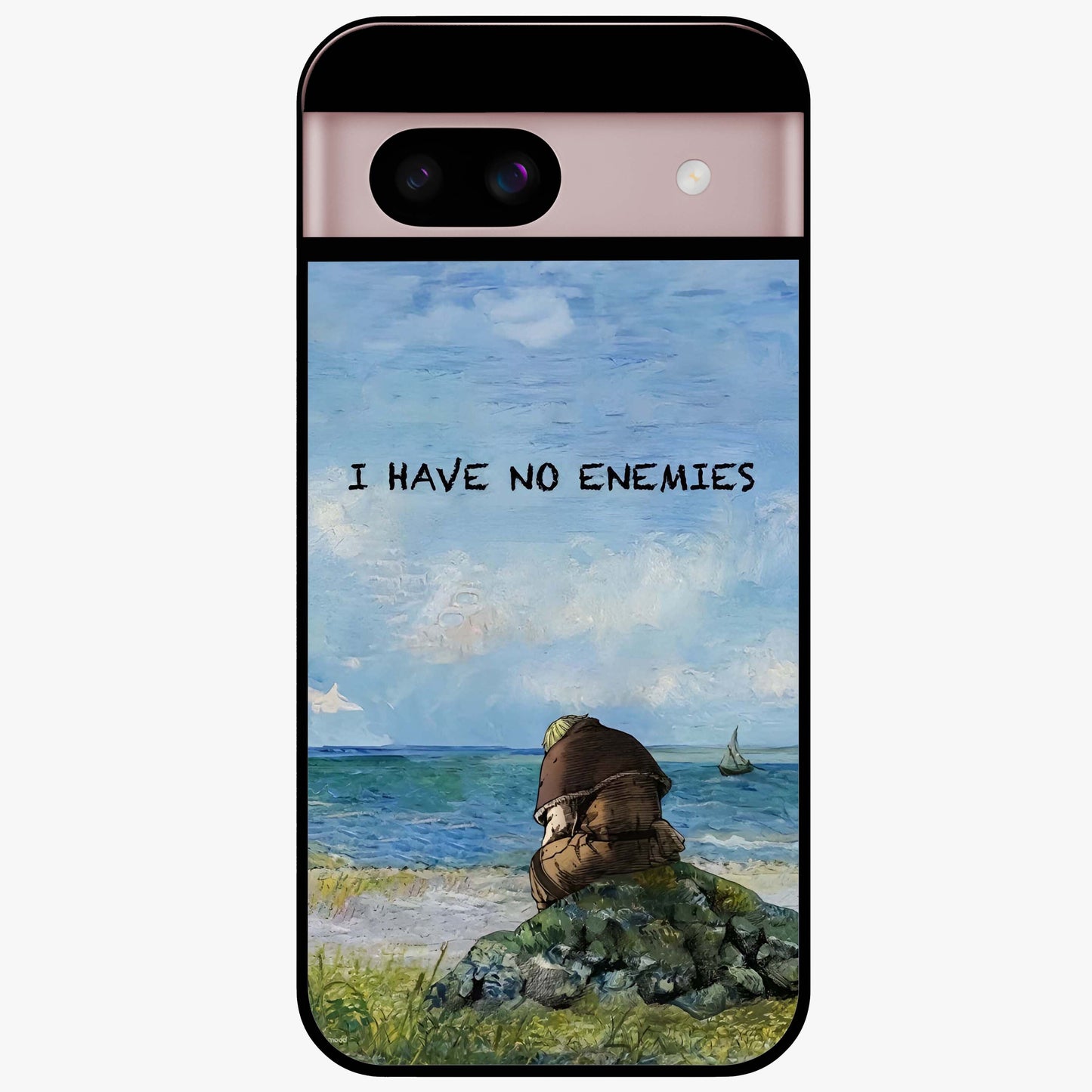 Peace Beyond War Glass Case showing flat back view with symbolic peace themed artwork and glossy glass finish.