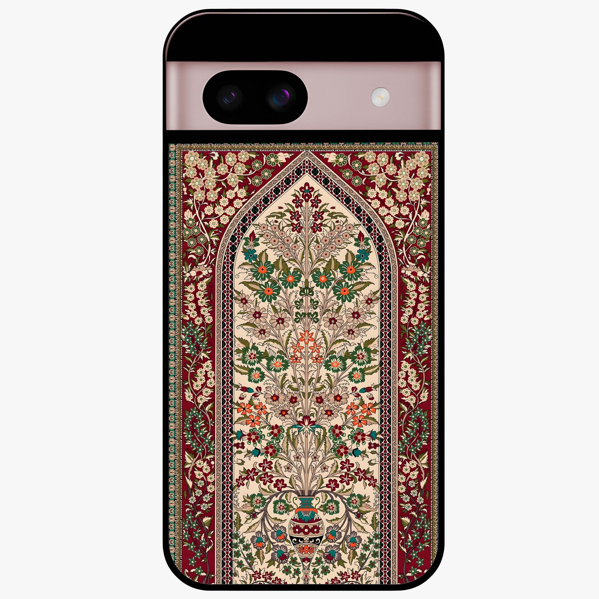 Persian Inspired Glass Case showing flat back view with ornate Persian style pattern artwork and glossy glass finish.