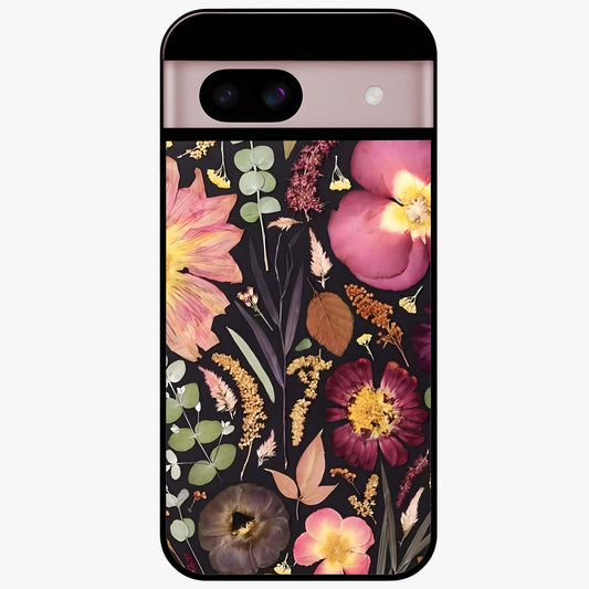 Petal Dream Tapestry Glass Case showing flat back view with intricate floral tapestry artwork and glossy glass finish.
