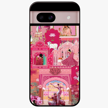 Pink Palace Muse Glass Case showing flat back view with elegant palace inspired artwork and glossy glass finish.
