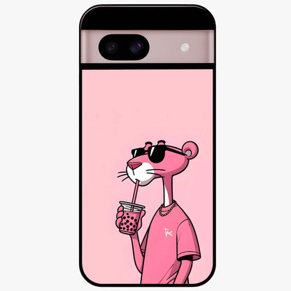 Pink Panther Glass Case showing flat back view with iconic pink panther artwork and glossy glass finish.