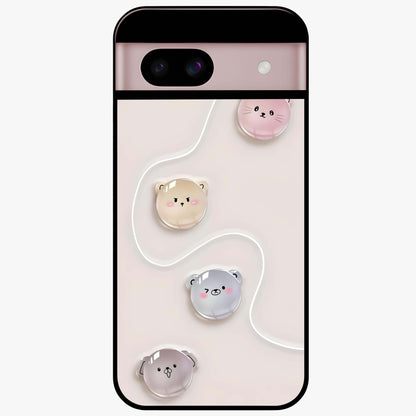 Puffy Face Parade Glass Case showing flat back view with cute puffy character faces artwork and glossy glass finish.