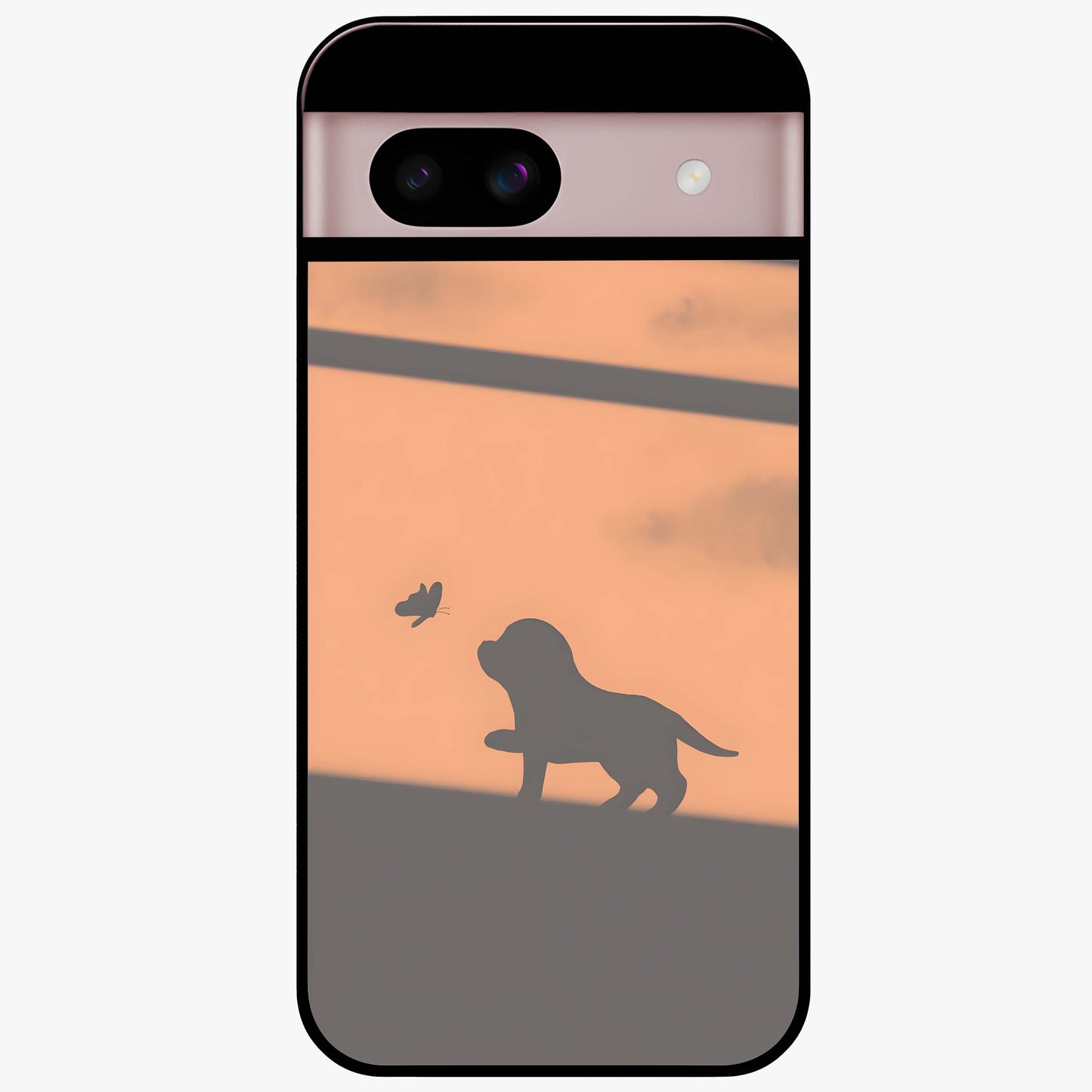 Puppy Shadow Art Glass Case showing flat back view with cute puppy shadow style artwork and glossy glass finish.