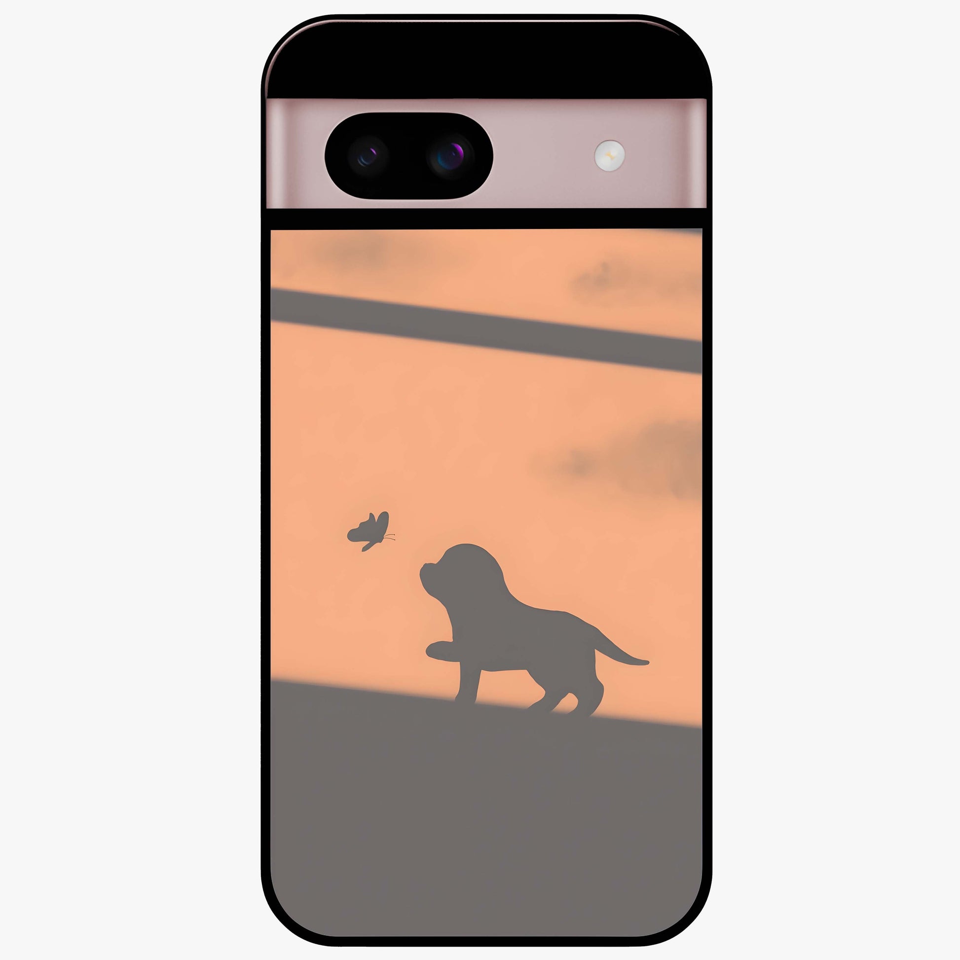 Puppy Shadow Art Glass Case showing flat back view with cute puppy shadow style artwork and glossy glass finish.