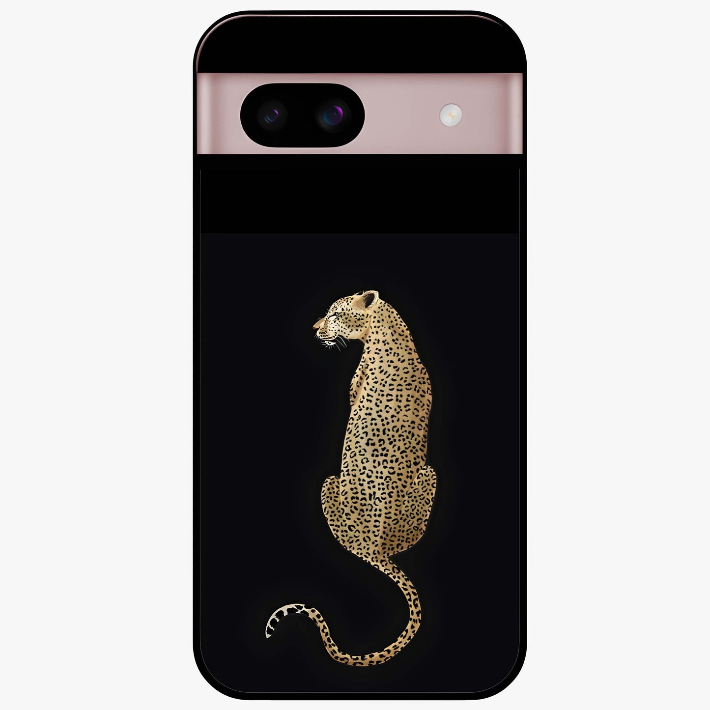 Regal Leopard Glass Case showing flat back view with bold leopard artwork and glossy glass finish.