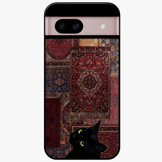 Regal Magic Cat Apple Glass Case showing flat back view with magical cat artwork holding apple and glossy glass finish.