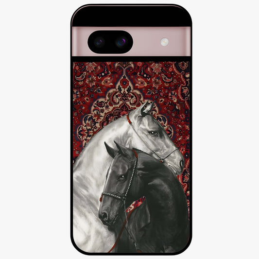 Regal Stallion Tapestry Glass Case showing flat back view with majestic horse tapestry artwork and glossy glass finish.