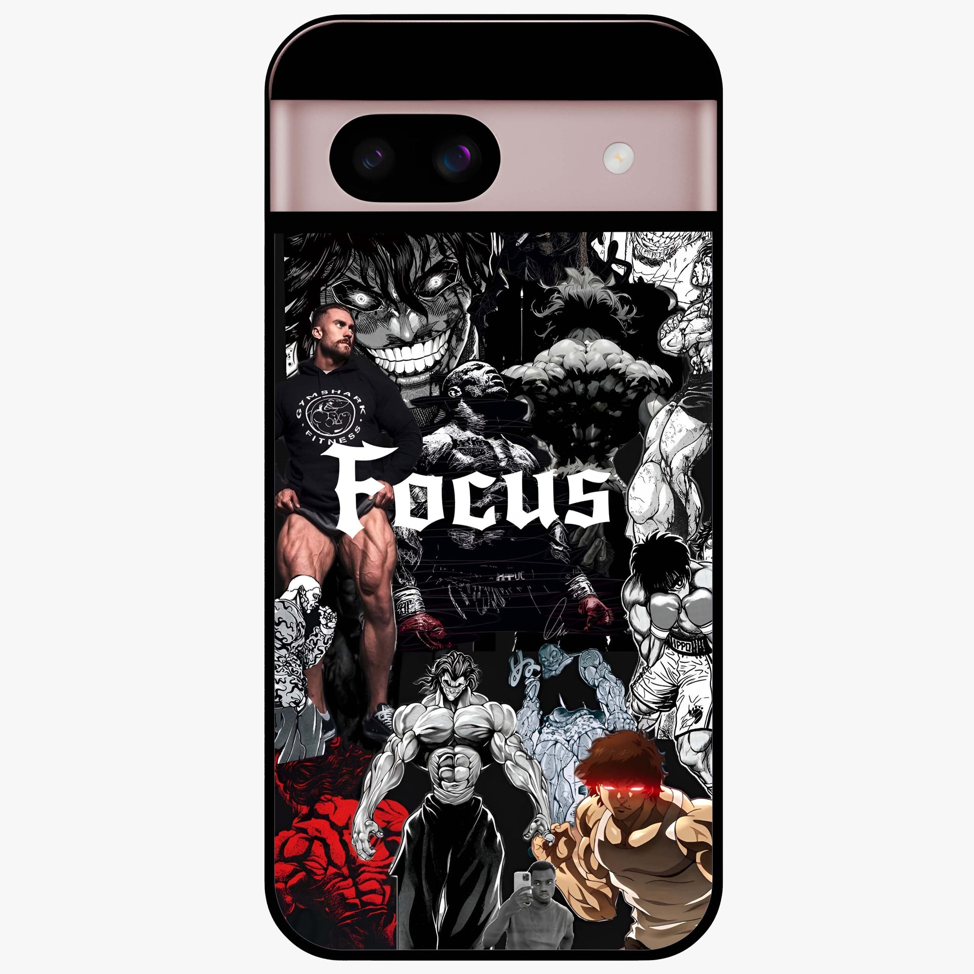 Relentless Power Focus Glass Case showing flat back view with motivational typography artwork and glossy glass finish.