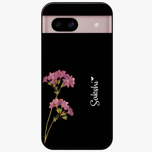 Riching Lavender Flower Custom Name Glass Case showing flat back view with lavender floral artwork and personalized name design.