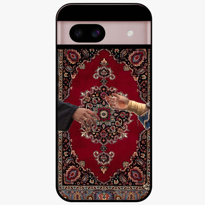 Royal Touch Reach Glass Case showing flat back view with elegant royal themed artwork and glossy glass finish.