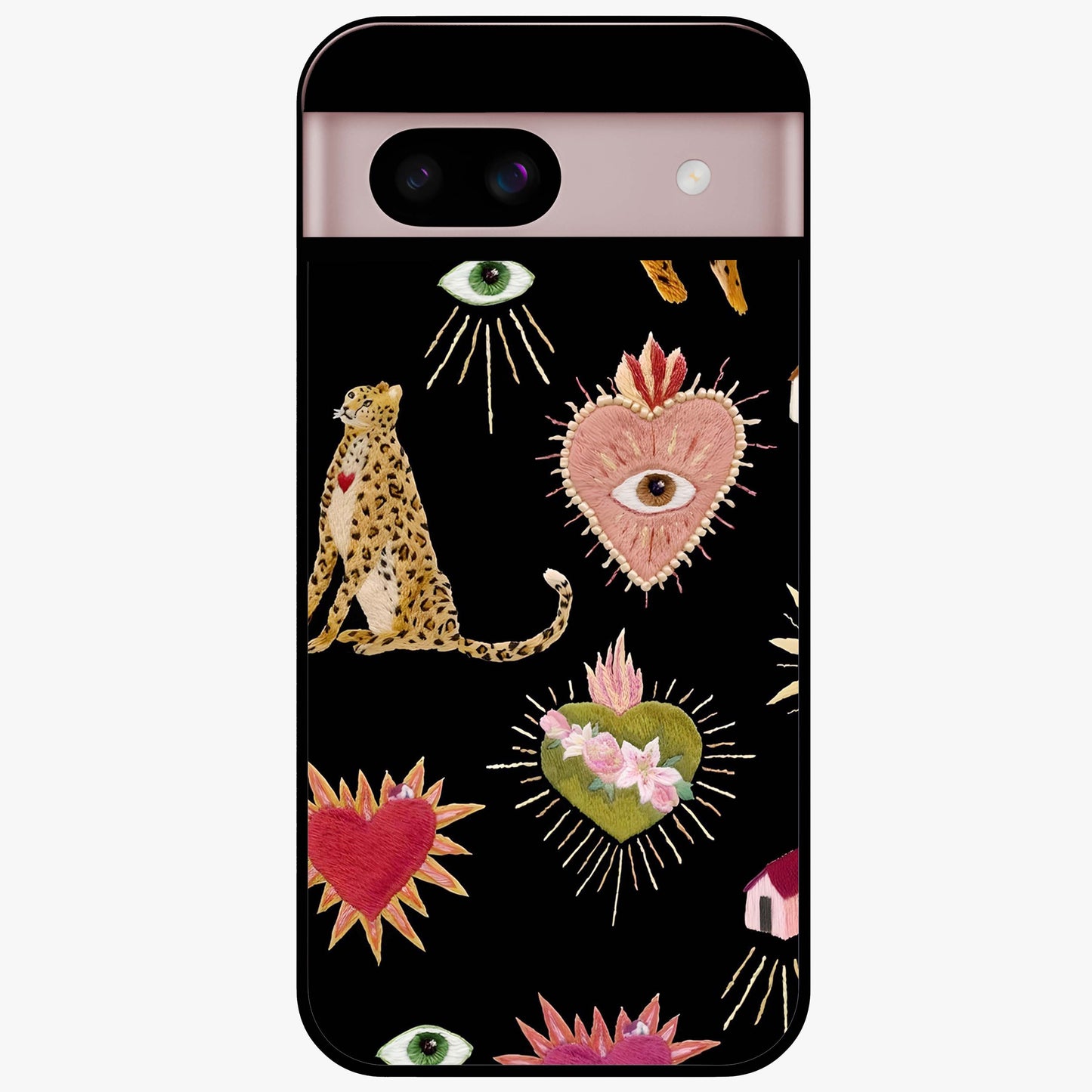 Sacred Jungle Heart Glass Case showing flat back view with jungle inspired heart artwork and glossy glass finish.