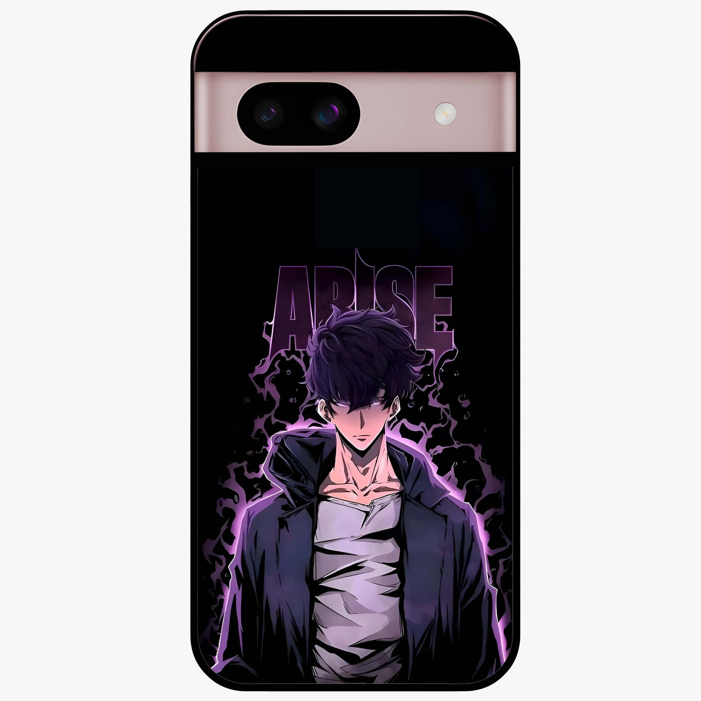 Shadow Monarch Awakening Glass Case showing flat back view with powerful dark monarch themed artwork and glossy glass finish.