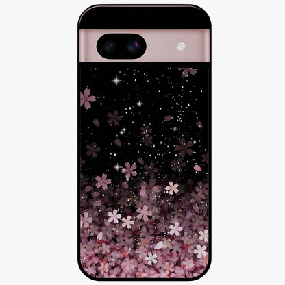 Small Starry Flowers Glass Case showing flat back view with delicate starry floral artwork and glossy glass finish.