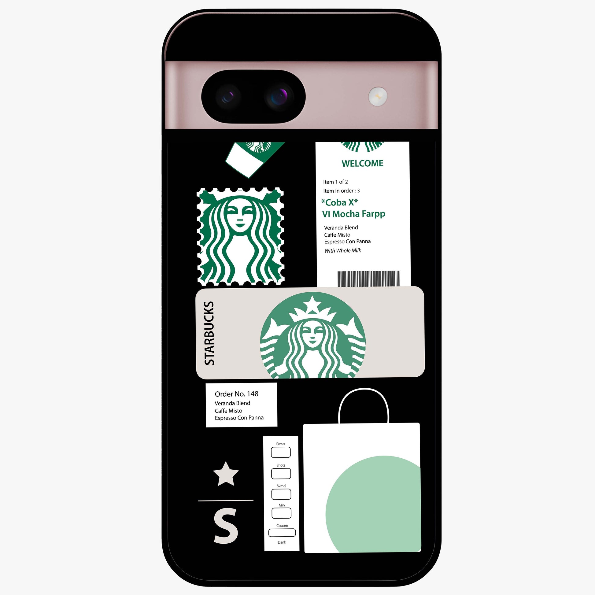 Starbucks Mocha Glass Case showing flat back view with coffee inspired artwork and glossy glass finish.
