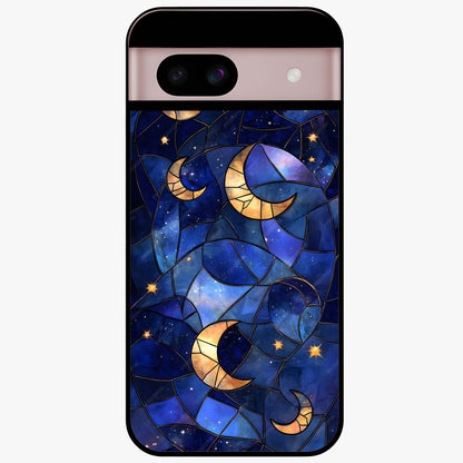 Starlit Sky Tapestry Glass Case showing flat back view with decorative starry sky tapestry artwork and glossy glass finish.