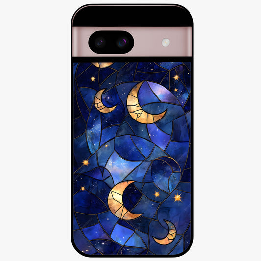 Starlit Sky Tapestry Glass Case showing flat back view with decorative starry sky tapestry artwork and glossy glass finish.