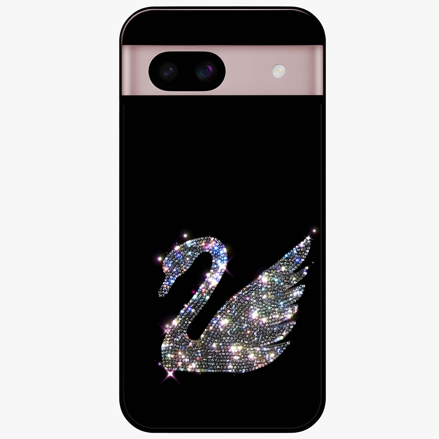 Starlit Swan Grace Glass Case showing flat back view with graceful swan artwork under starry sky and glossy glass finish.