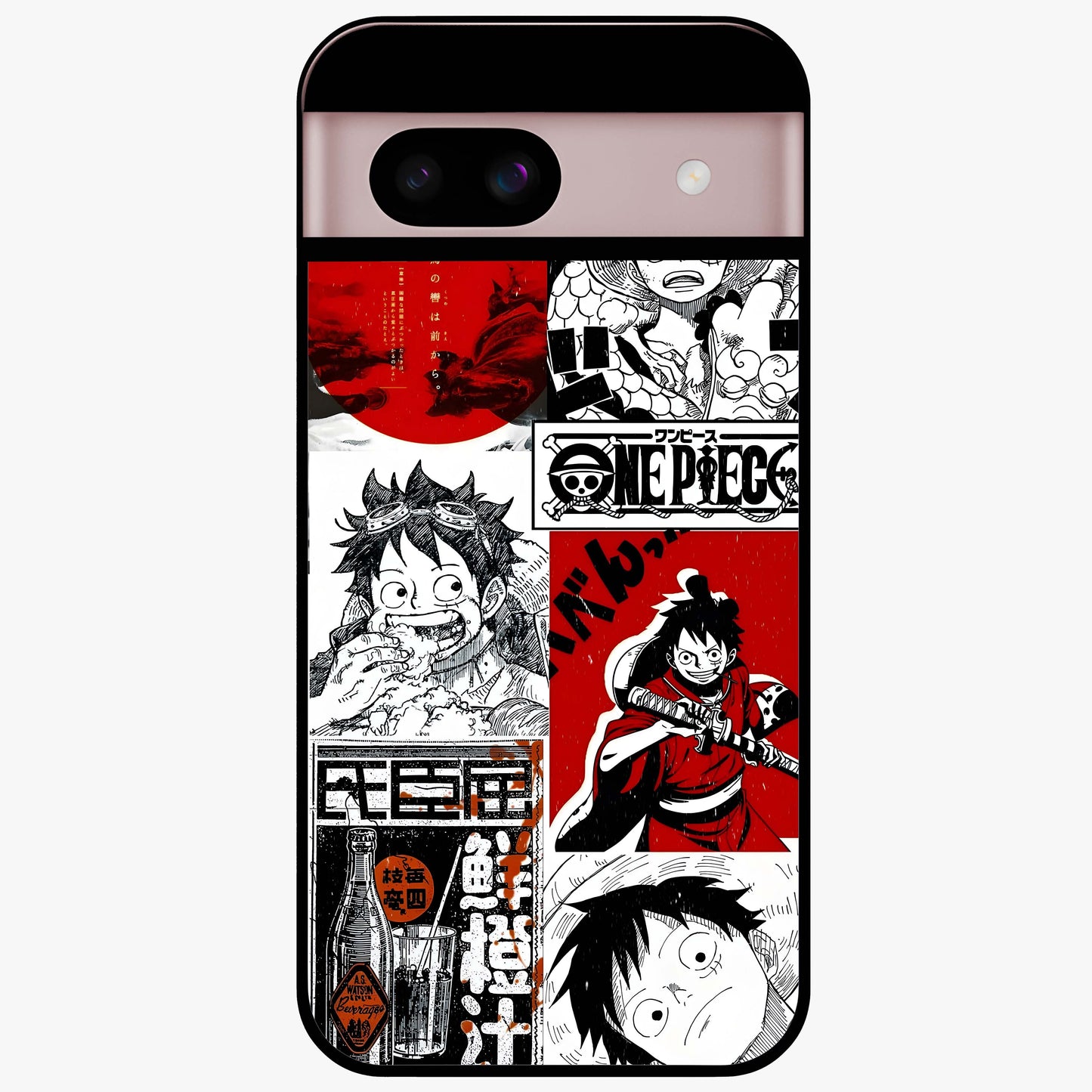 Strawhat Chaos Panels Glass Case showing flat back view with anime inspired chaos panel artwork and glossy glass finish.