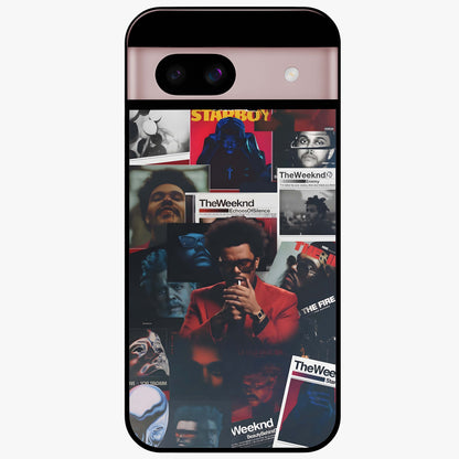 The Weeknd Glass Case showing flat back view with music inspired artistic portrait artwork and glossy glass finish.