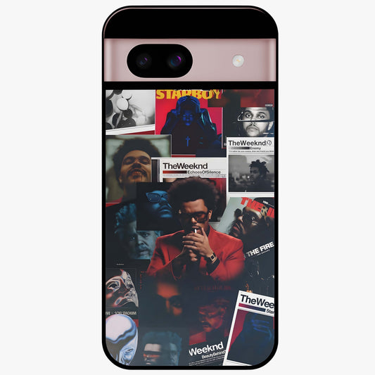 The Weeknd Glass Case showing flat back view with music inspired artistic portrait artwork and glossy glass finish.