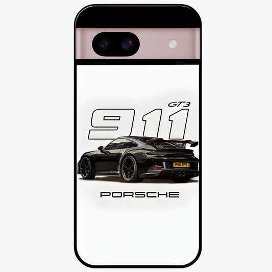 Turbo Legacy Icon Glass Case showing flat back view with iconic sports car inspired artwork and glossy glass finish.