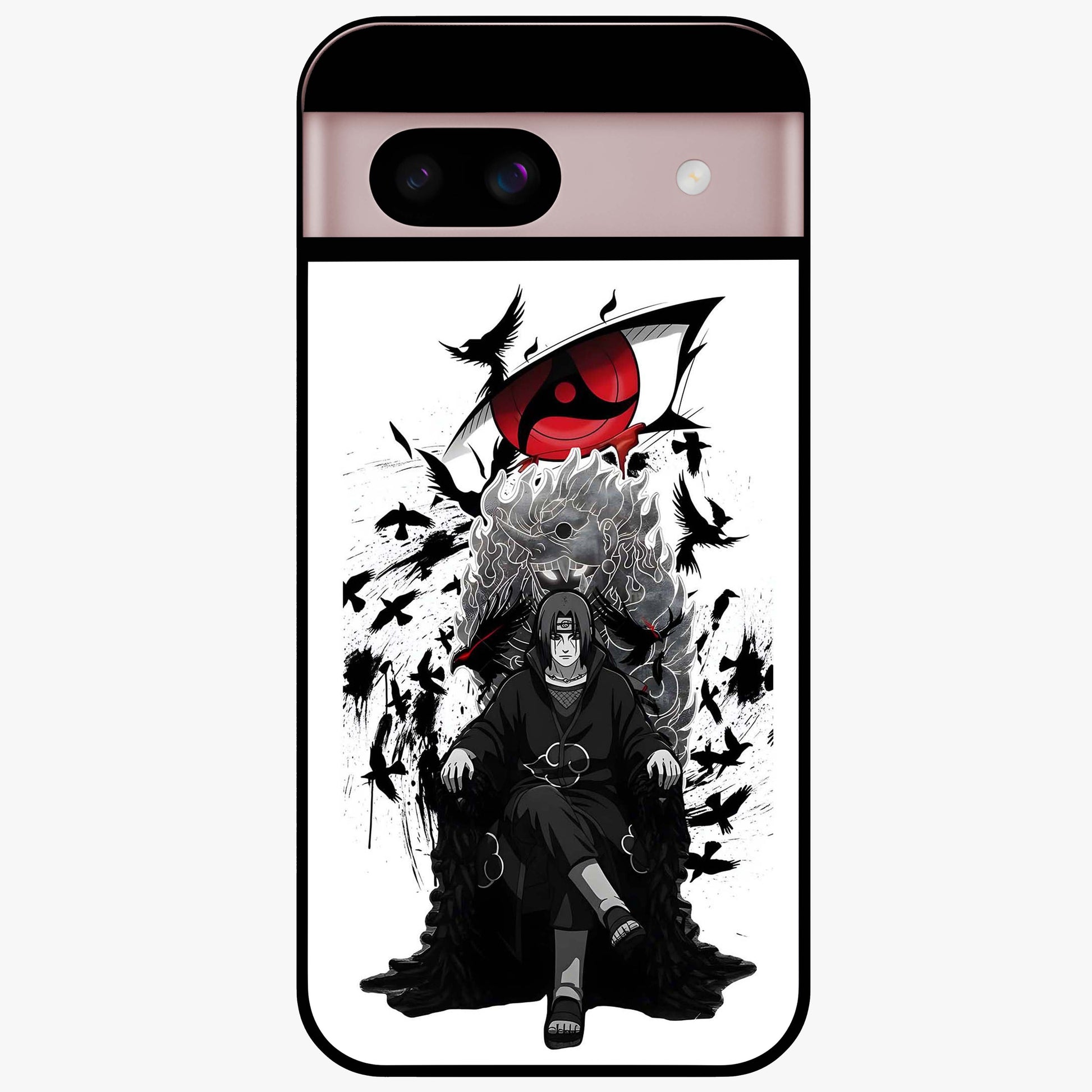 Uchiha Shadow Throne Glass Case showing flat back view with cosmic underwater themed artwork and glossy glass finish.