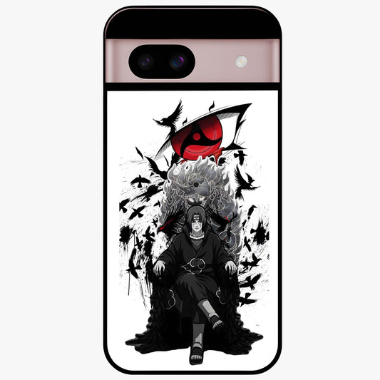 Uchiha Shadow Throne Glass Case showing flat back view with cosmic underwater themed artwork and glossy glass finish.